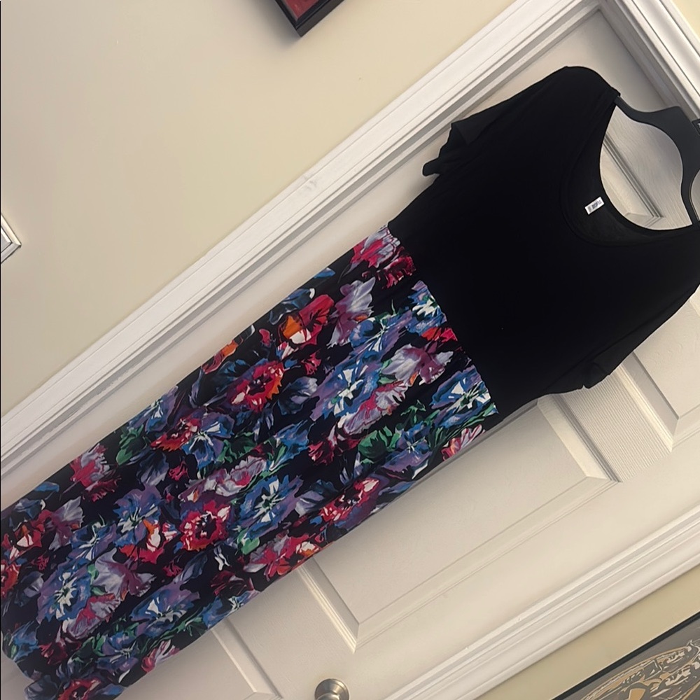 Colorful Floral Maxi Dress with Black Top